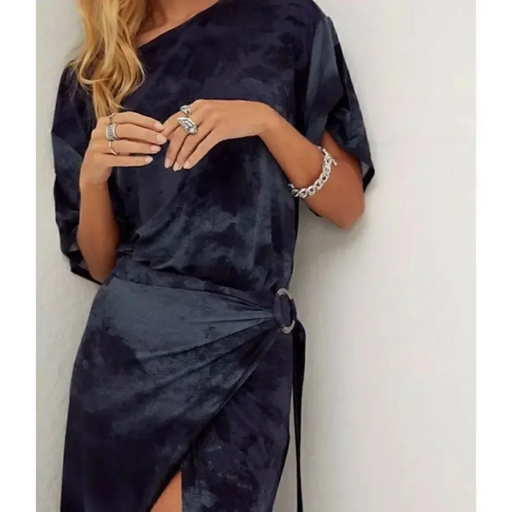 NWT FREE PEOPLE Sz L ALYSSA TIE DYE WRAP DRESS IN NIGHT SKY COMBO